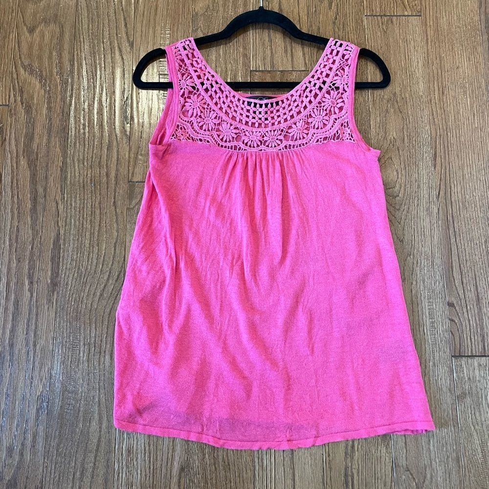 SALE August silk linen pink lace front tank size small